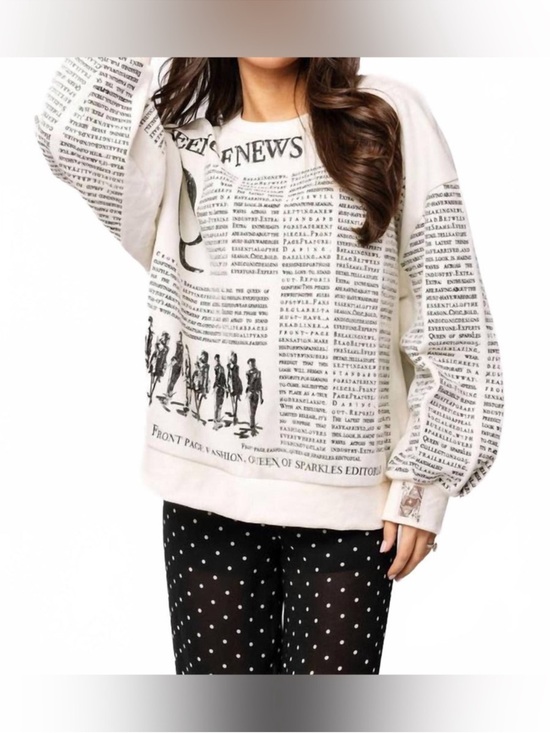 QUEEN OF SPARKLES Sweaters - ISO- (Looking) Queen of Sparkles Newsprint Graphic Sweatshirt - Women's Sweater